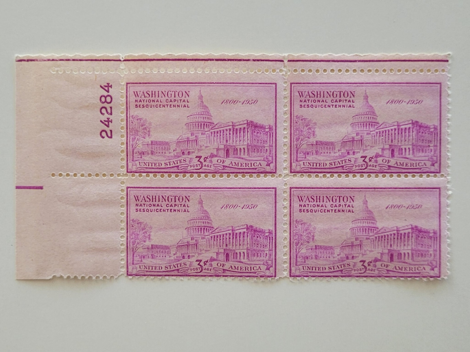 1950 US National Capitol Sesquicentennial 3c Block of 4 Stamps Scott #992 MNH OG