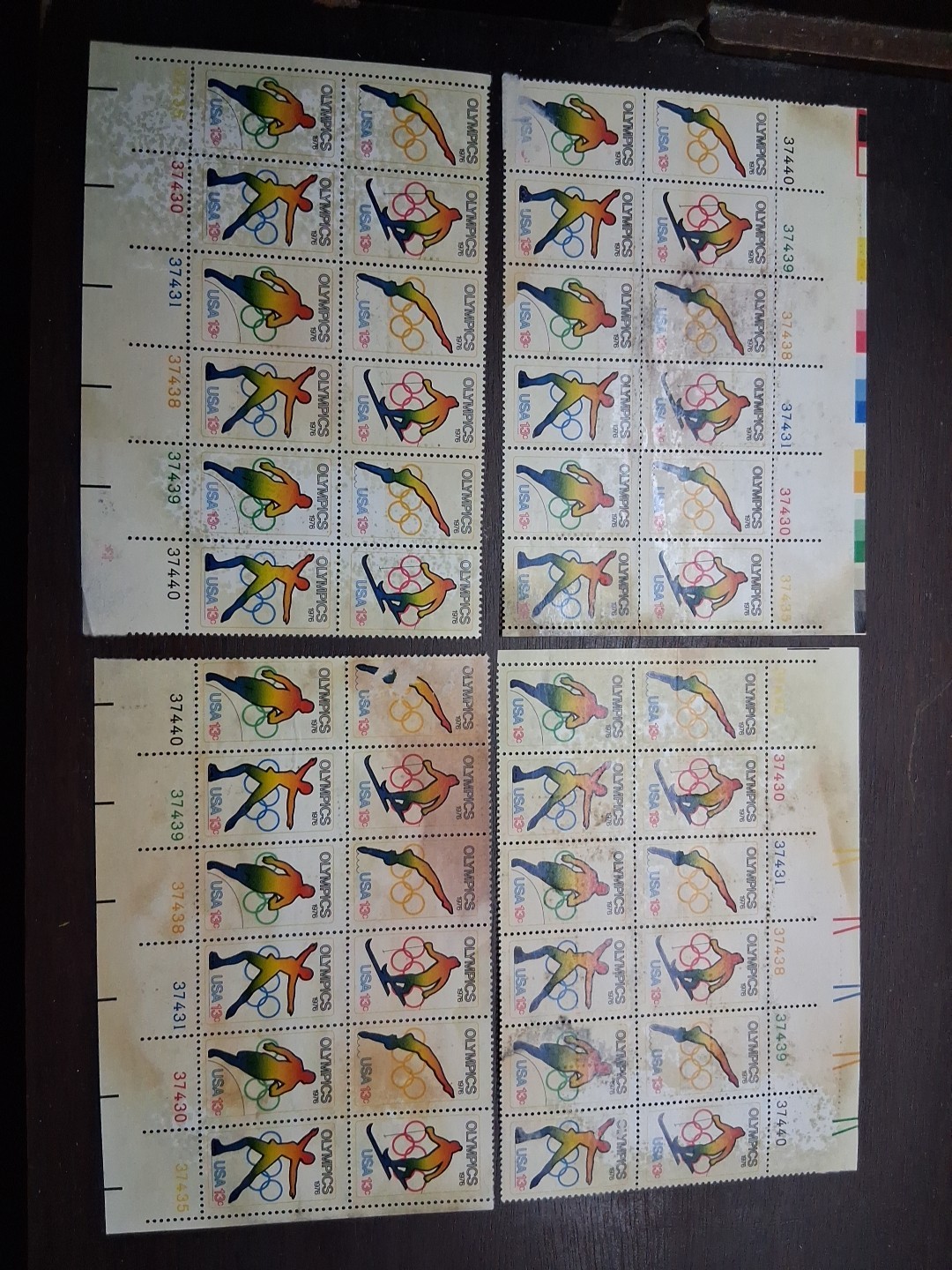 4 1976 Olympic Plate Blocks Stamp Unhinged