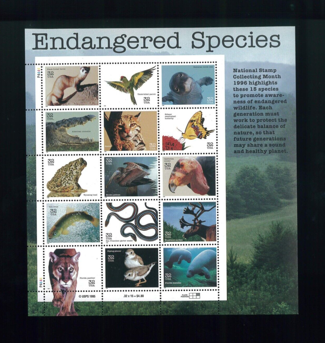 United States 32¢ Endangered Species Postage Stamp #3105 MNH Full Sheet