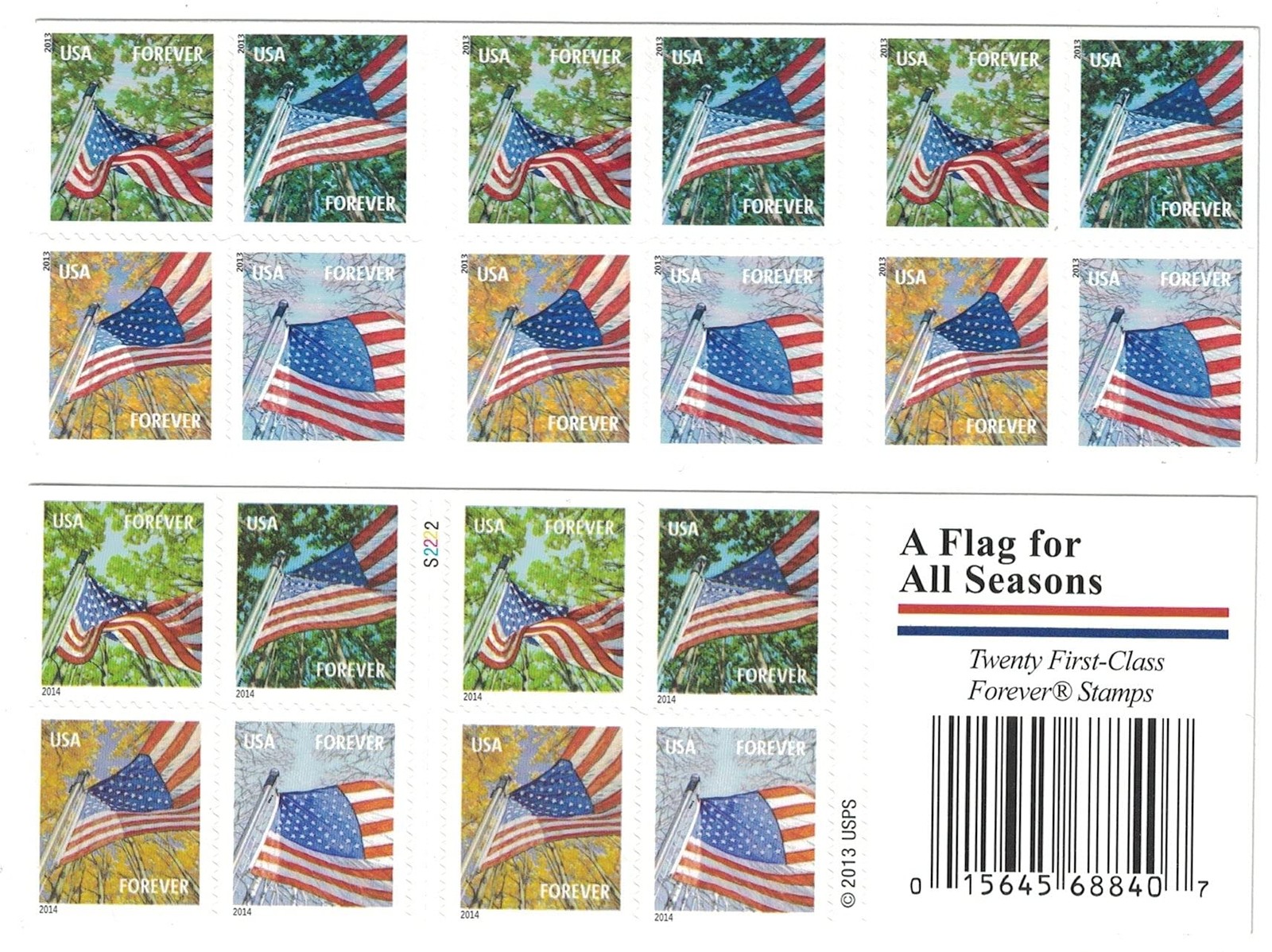 Forever Stamps A Flag for All Seasons – book of 20 postage 0.87 x 1.05 inches