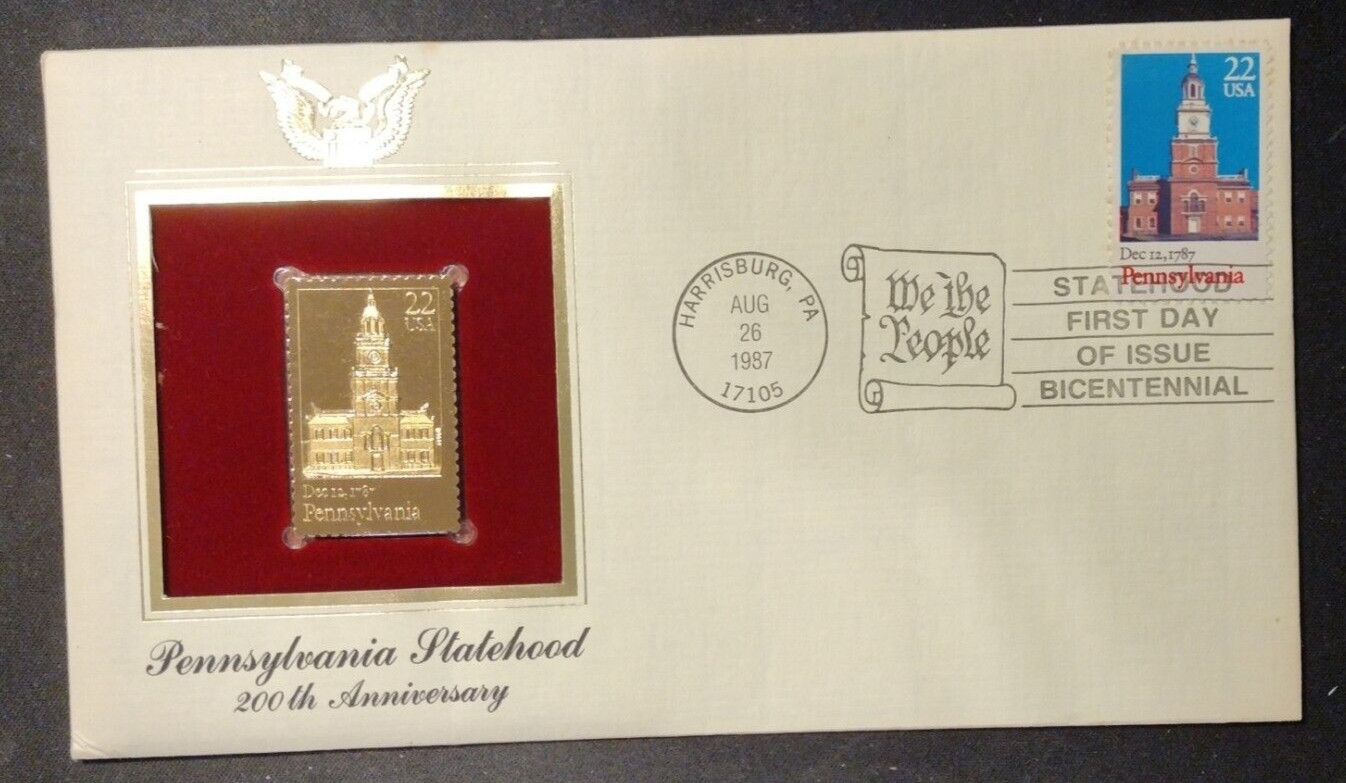 Pennsylvania Statehood 1987 FIRST DAY ISSUE 22 CENT STAMP GOLD 200th Anniversary