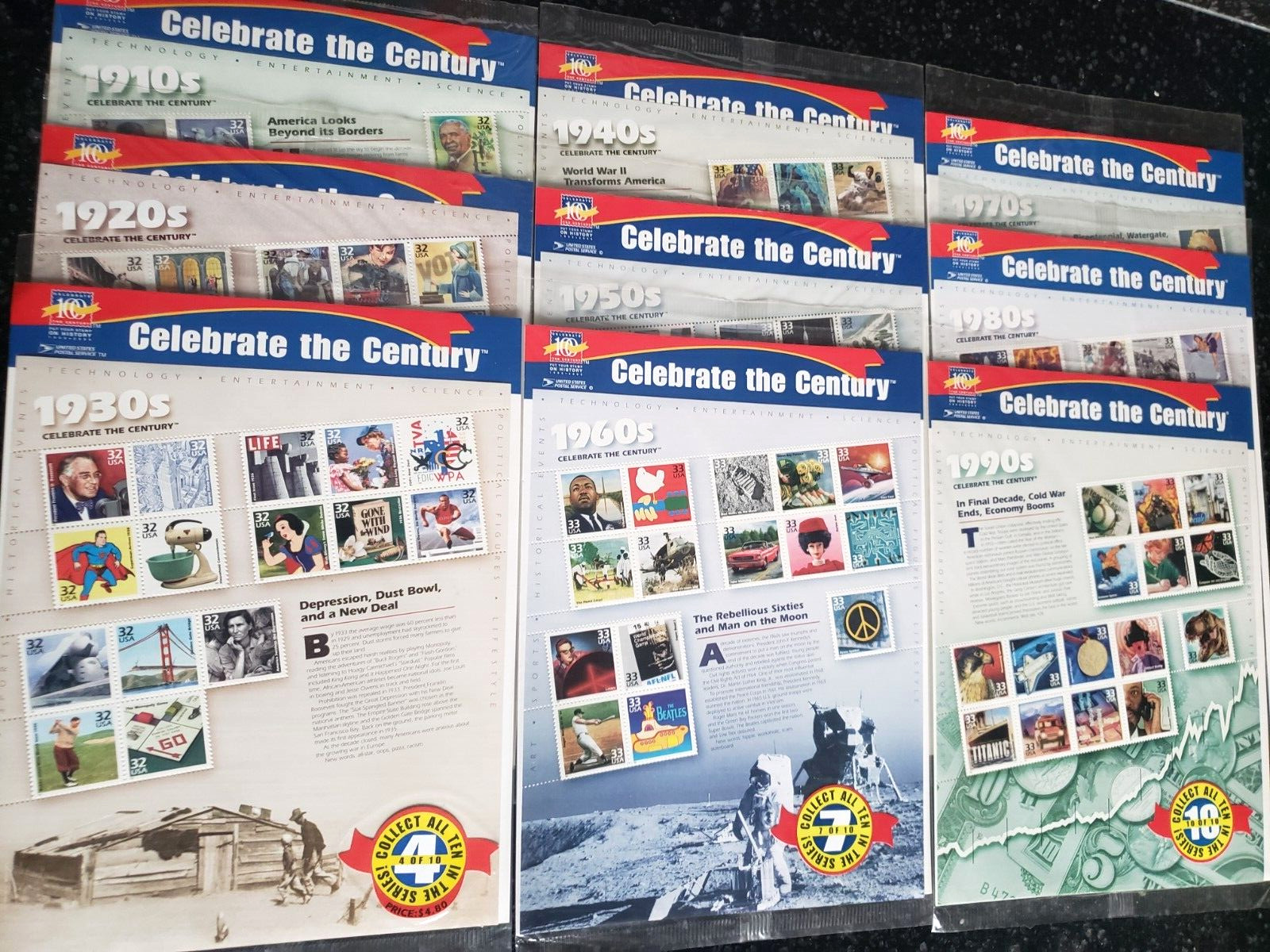 USA CELEBRATE THE CENTURY 1910-1990 9 Sheets USPS Sealed $44.10 Face Value OS116