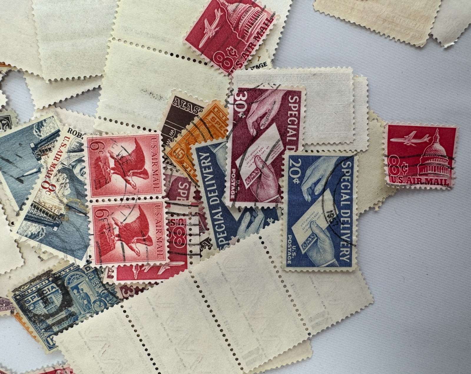 Vintage U.S. Airmail Special Delivery Stamp Lot 1940s-1960s Mixed Used Transport