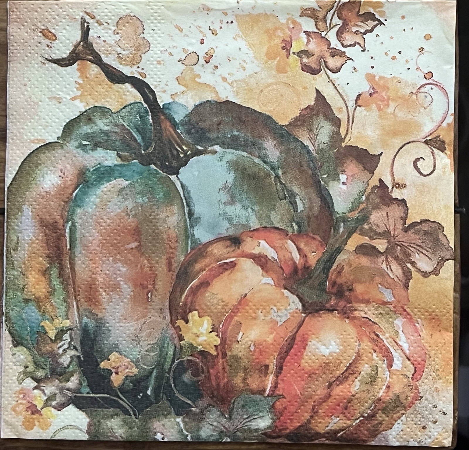 (TWO Individual Paper LUNCHEON Decoupage Napkins – Halloween Pumpkin/watercolor