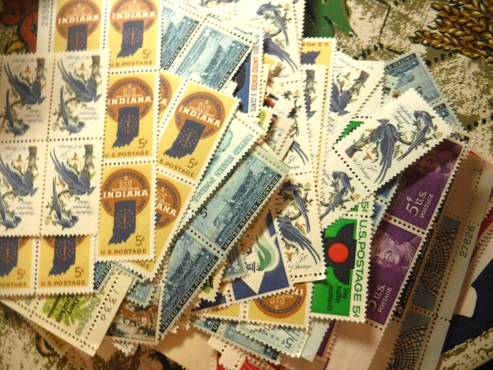 Lot of Unused 5 Cent Stamps, 50 Vintage Five Cent U.S. Postage Stamps