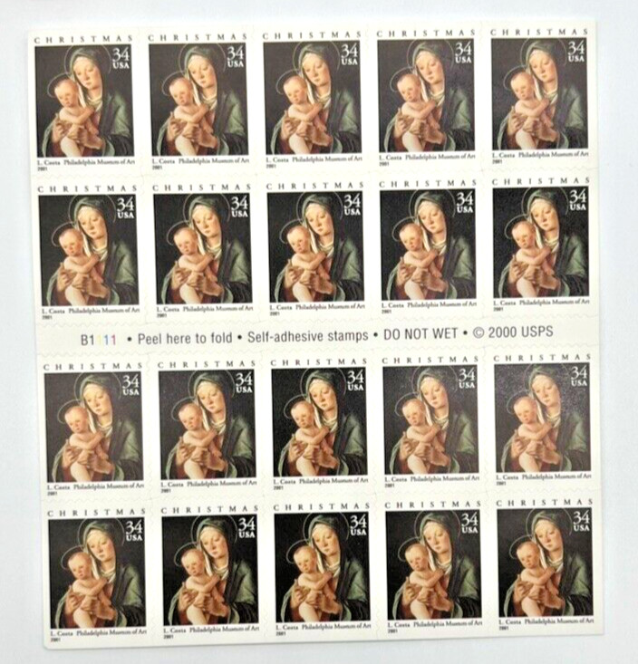 #3536 Madonna & Child 34¢ 3 Sheets/60 Stamps Christmas/Seasons Greetings FV20.40