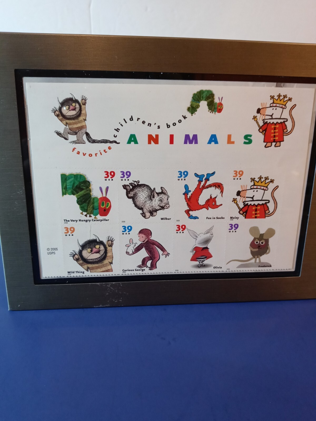 FAVORITE CHILDREN’S BOOK ANIMALS-SHEET OF (16) 39 CENT STAMPS IN FRAME