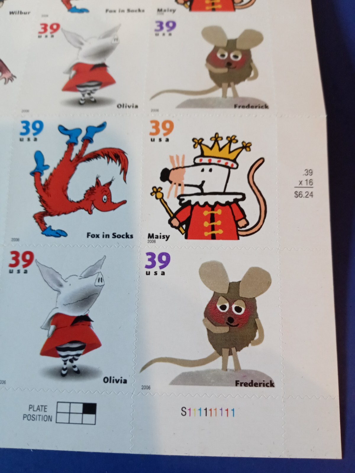 FAVORITE CHILDREN’S BOOK ANIMALS-SHEET OF (16) 39 CENT STAMPS IN FRAME