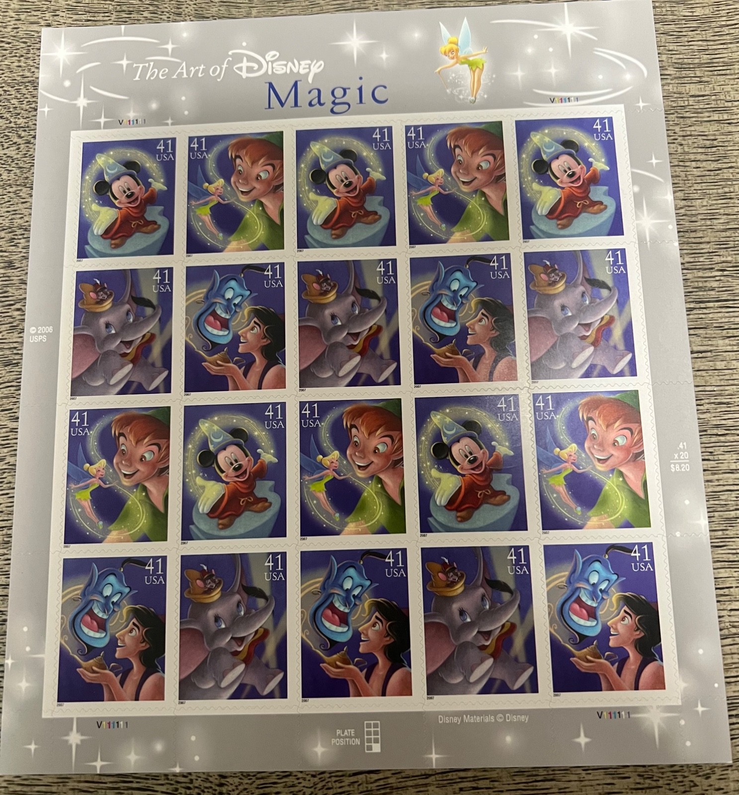 Disney THE ART OF DISNEY Complete Set of 7 Full Sheets of 20 US Stamps 2004-08