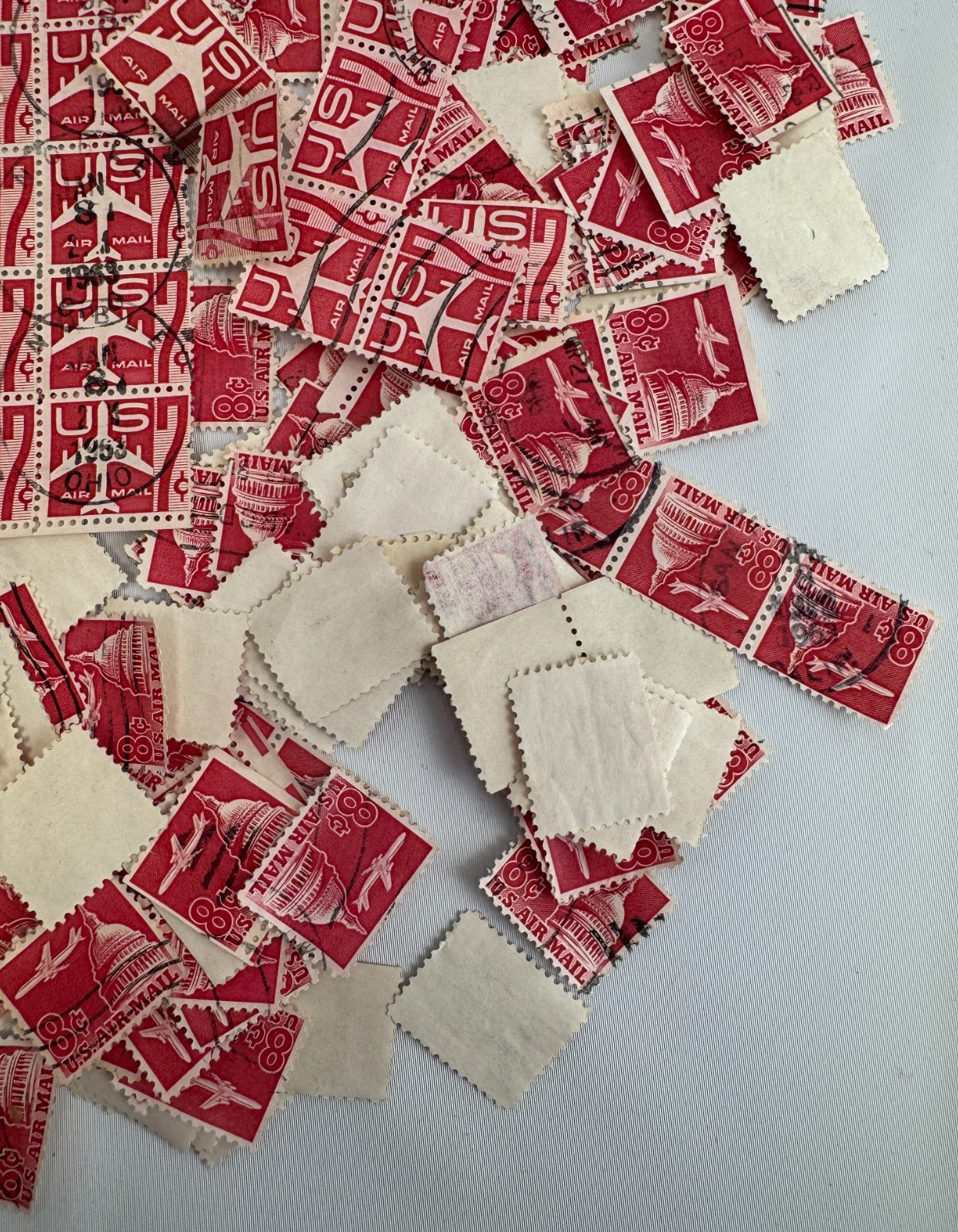 Large US Air Mail Stamp Lot 1968 7cent and 8 cent Jet Aircraft Capitol Dome Used