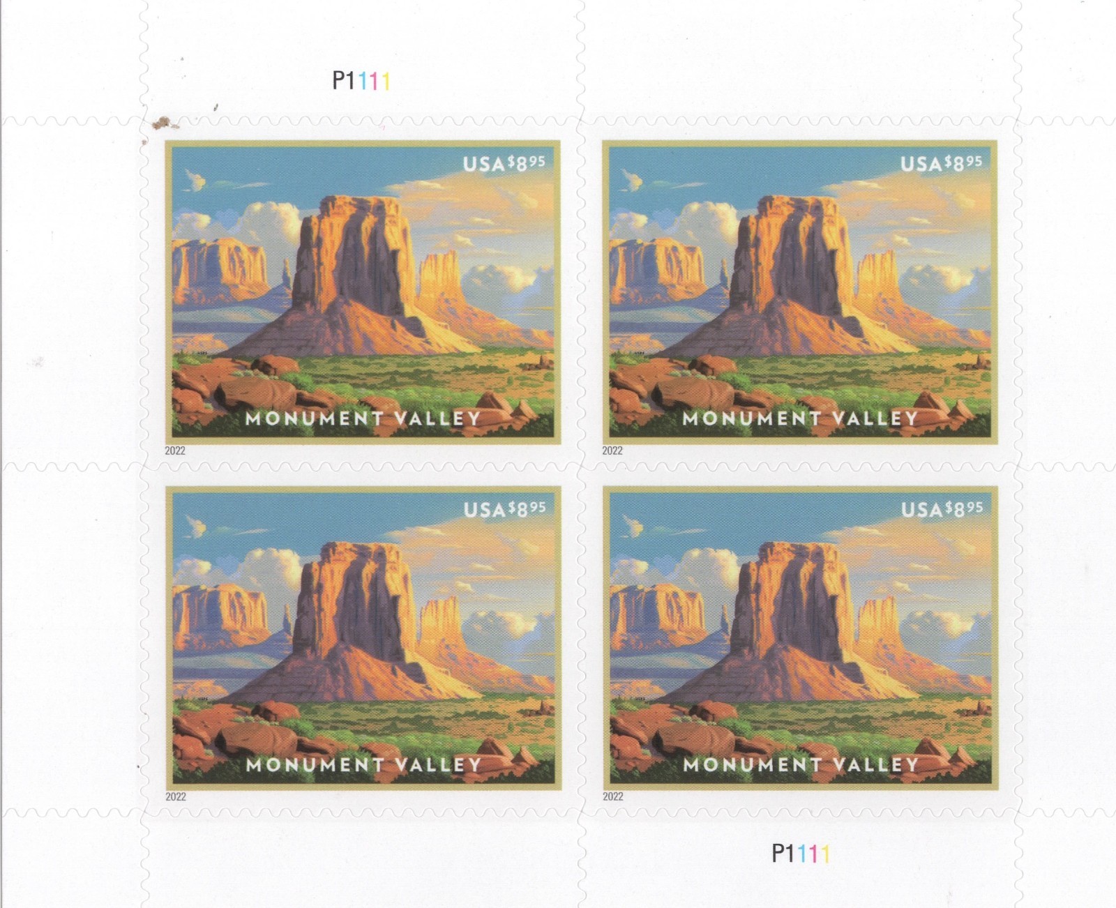USPS sheet of four Monument Valley $8.95 stamps