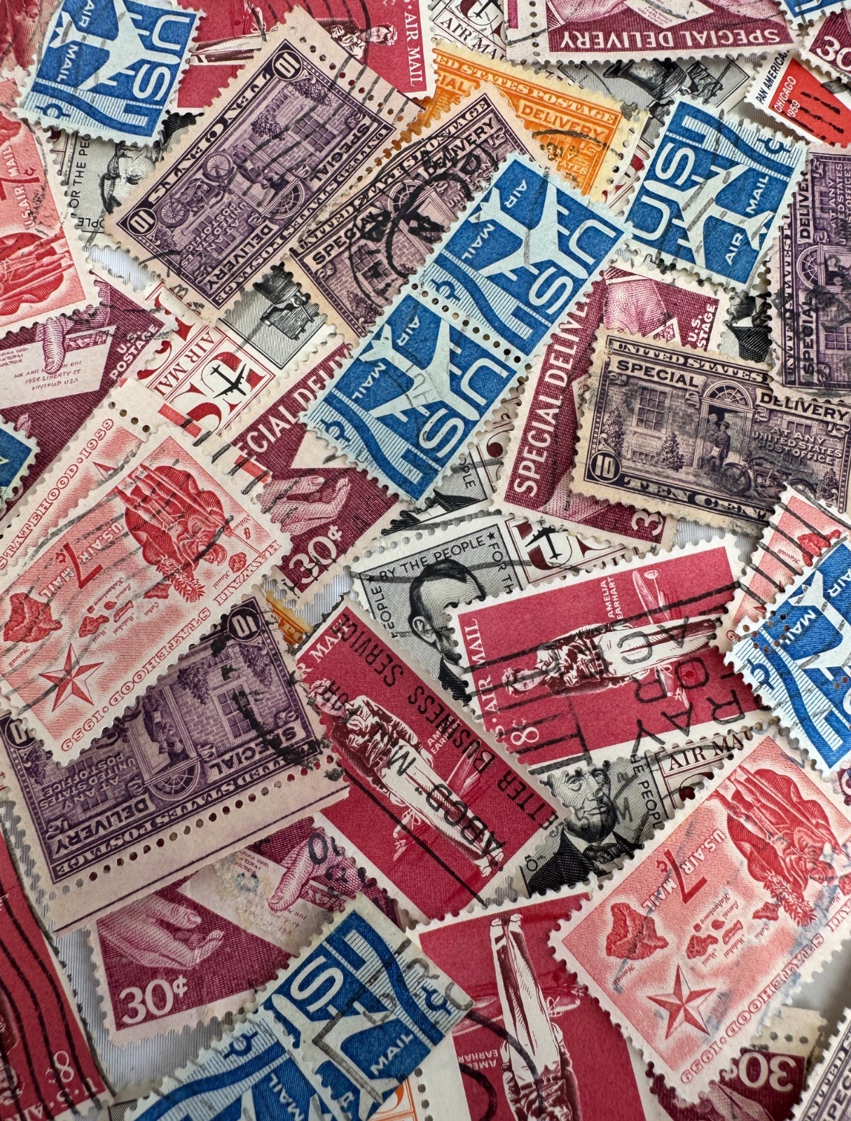 Vintage US Air Mail Special Delivery Stamp Lot 1950s-1960s Used Commemeratives