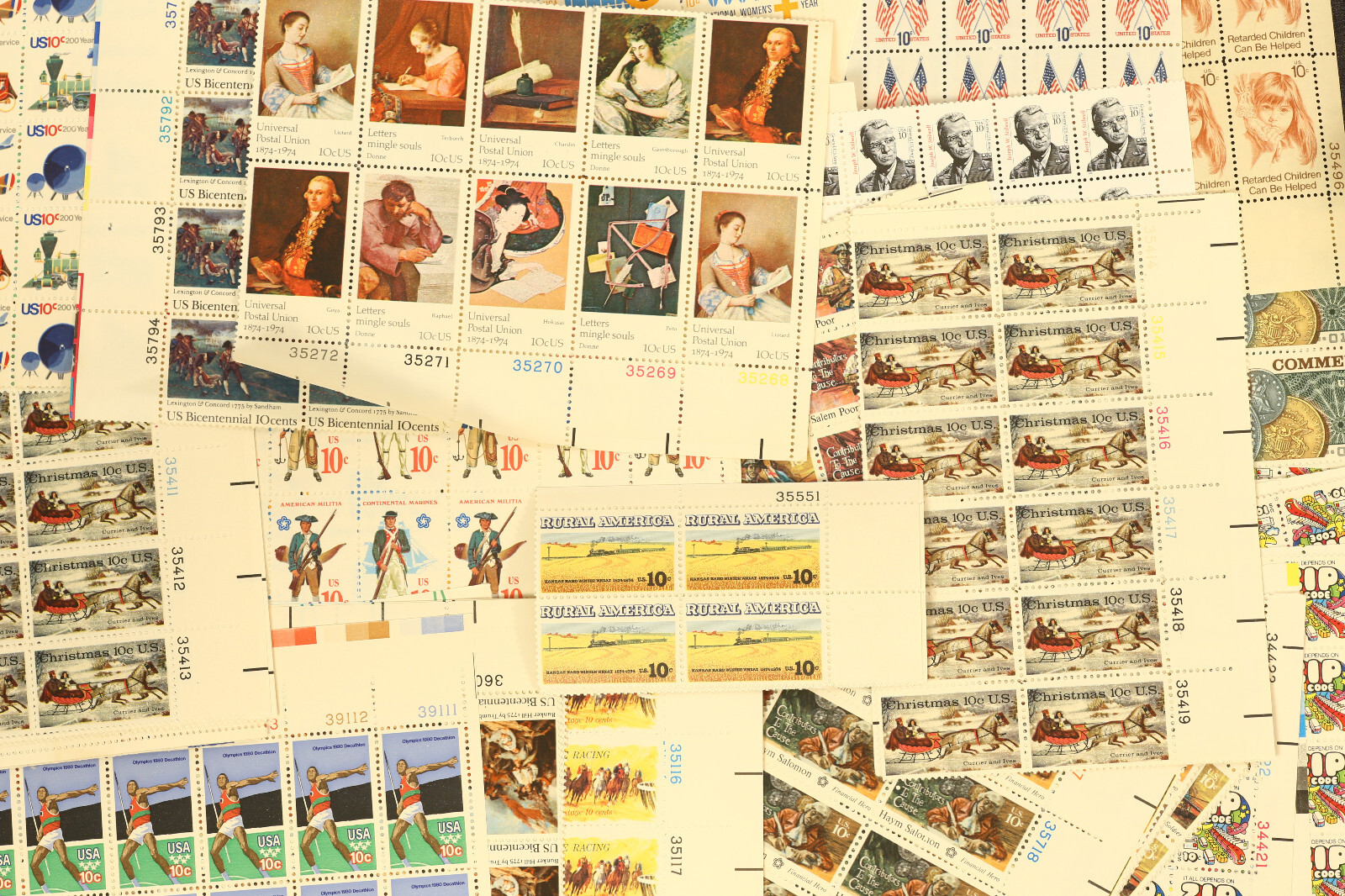 unused 100 stamps 10¢ US postage face value $10.00
