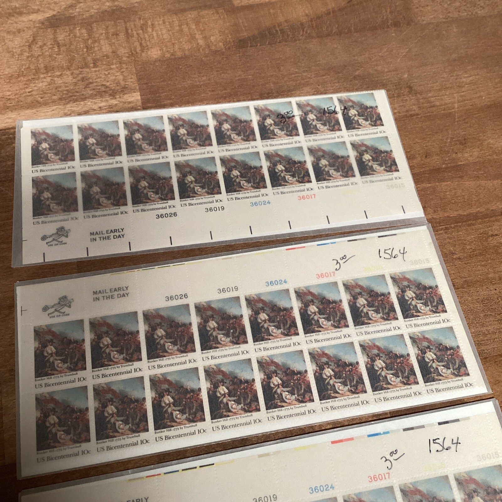 Lot of 3 – Block of 16 BUNKER HILL US BICENTENNIAL Stamps 10 Cent US Scott 1564