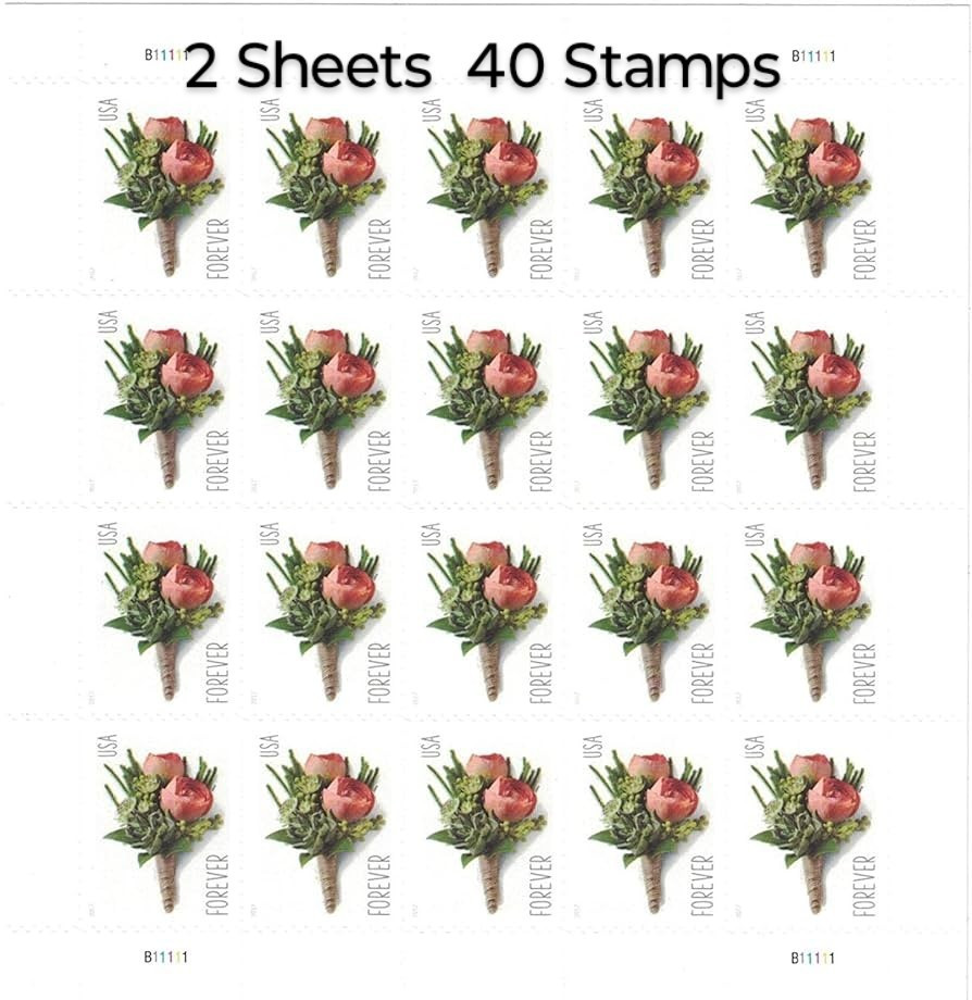 40 “CELEBRATION BOUTONNIERE” FOREVER STAMPS Wedding Invitations RSVP