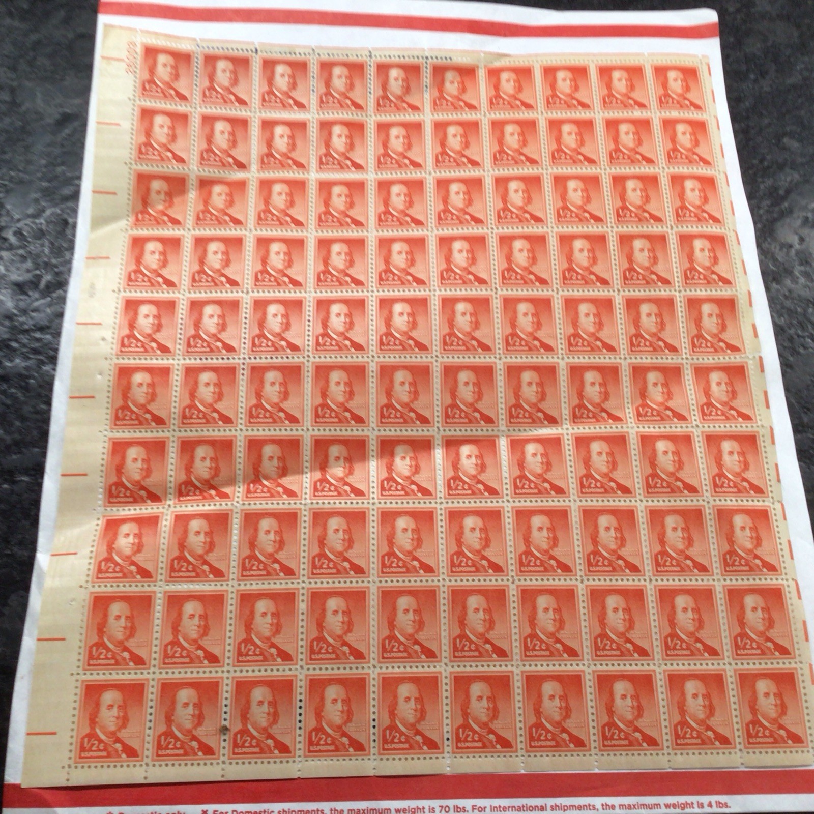 BENJAMIN FRANKLIN 1/2 CENT STAMPS (200 stamps)