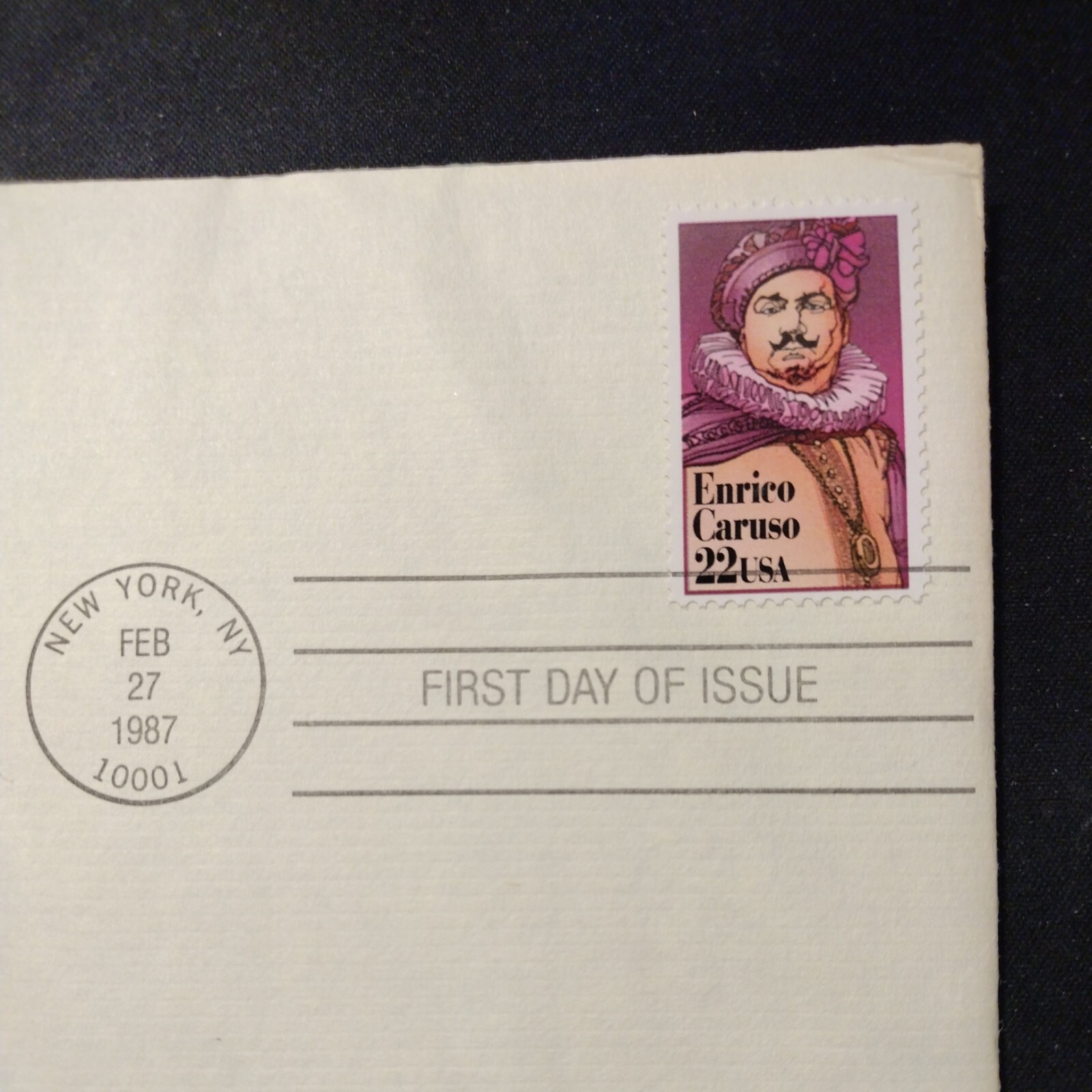 Enrico Caruso 1987 FIRST DAY ISSUE 22 CENT STAMP GOLD Performing Arts NY