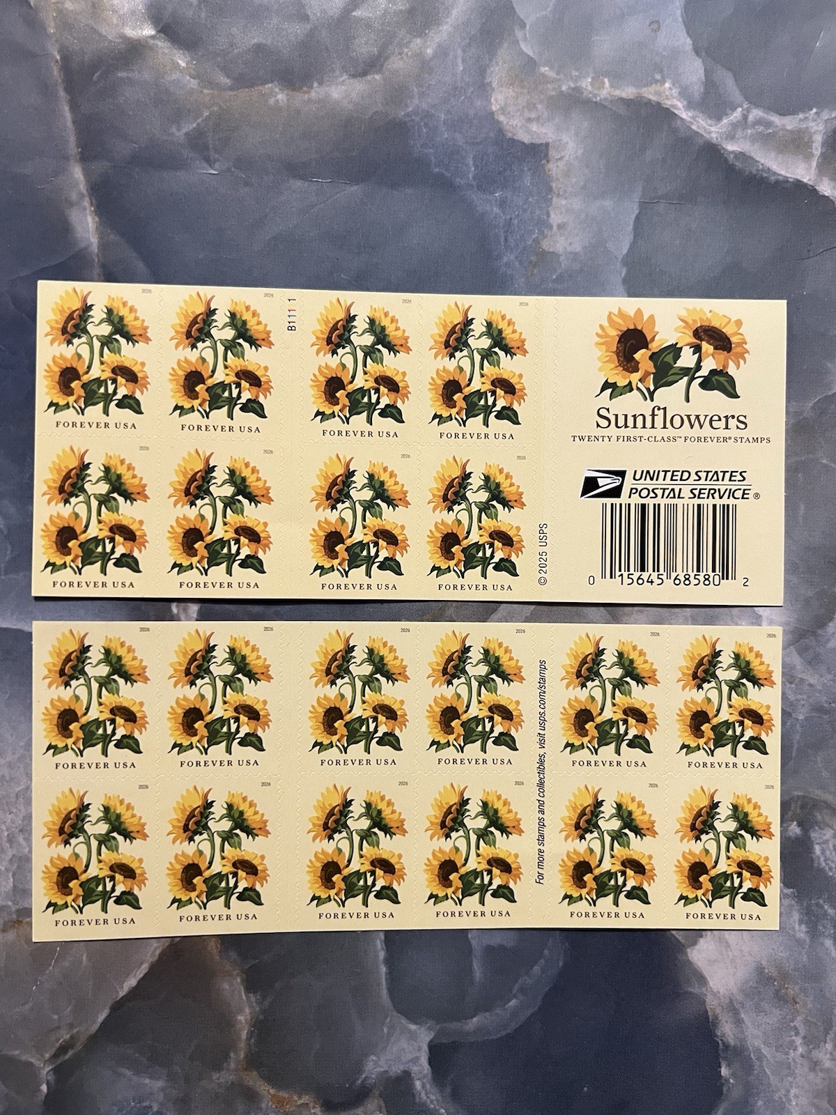 USPS TWO (2) Sunflower 🌻 Booklet of 40 Forever Stamps