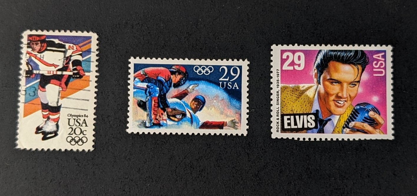 USPS Postage Stamp LOT 1984 Olympic Ice Hockey 1992 Baseball 1993 Elvis Presley