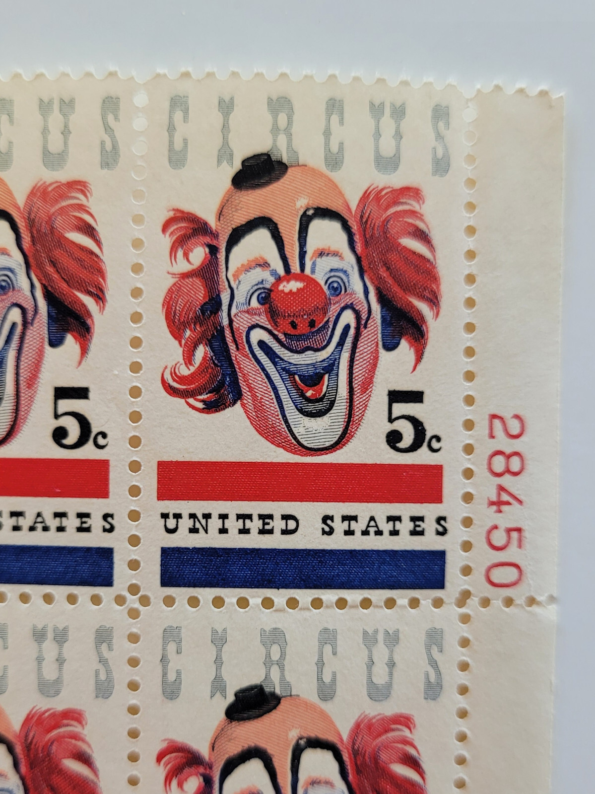 1966 US Clown Face ‘Circus’ 5c Stamp Block of 4 Scott #1309 MNH
