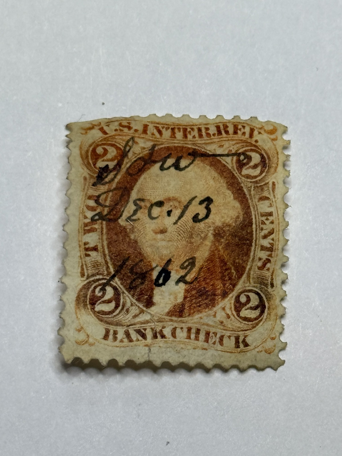 Scott #R6e. – Orange Green – 2c Bank Check – A Collectors Dream Stamp!!!