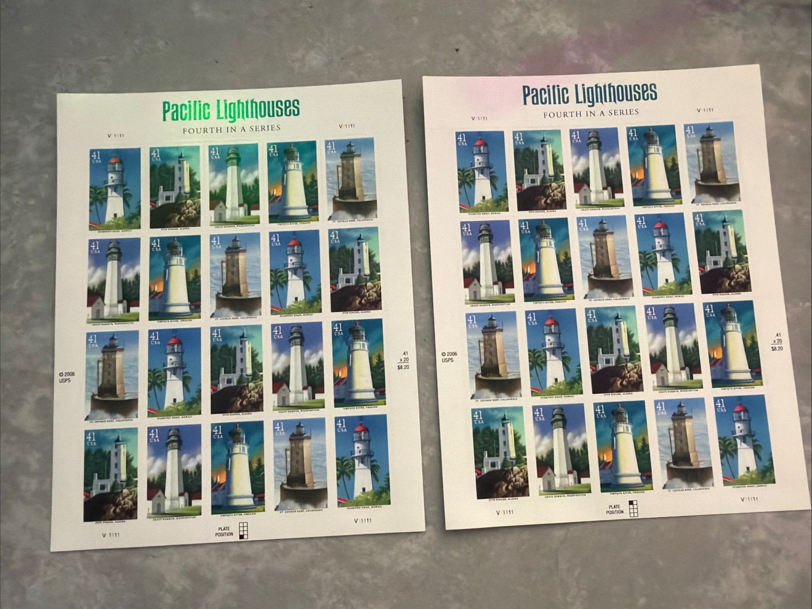 Two Full Sheets x 20 PACIFIC Lighthouses 41¢ US Postage Stamps 4146-4150 2006