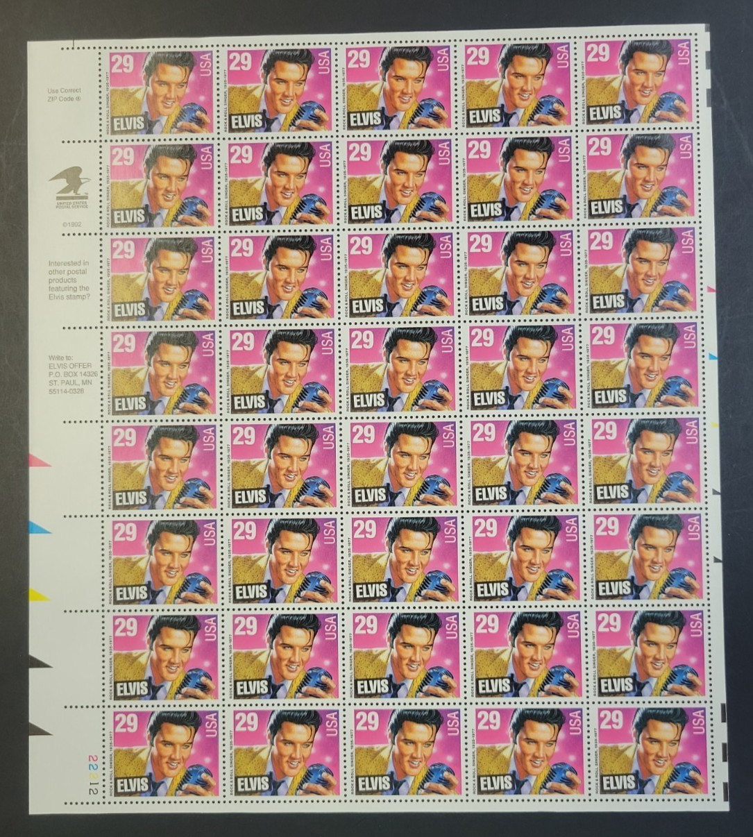 US Scott 2721 Elvis Presley 29c Full Sheet of 40 MNH 1993 Rock & Roll