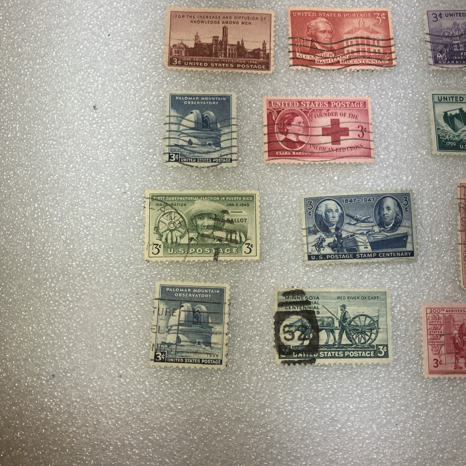 15 USED/Cancelled Commemorative 3c 1941-1955 US Stamps. Varied Lot. $1 Ships.