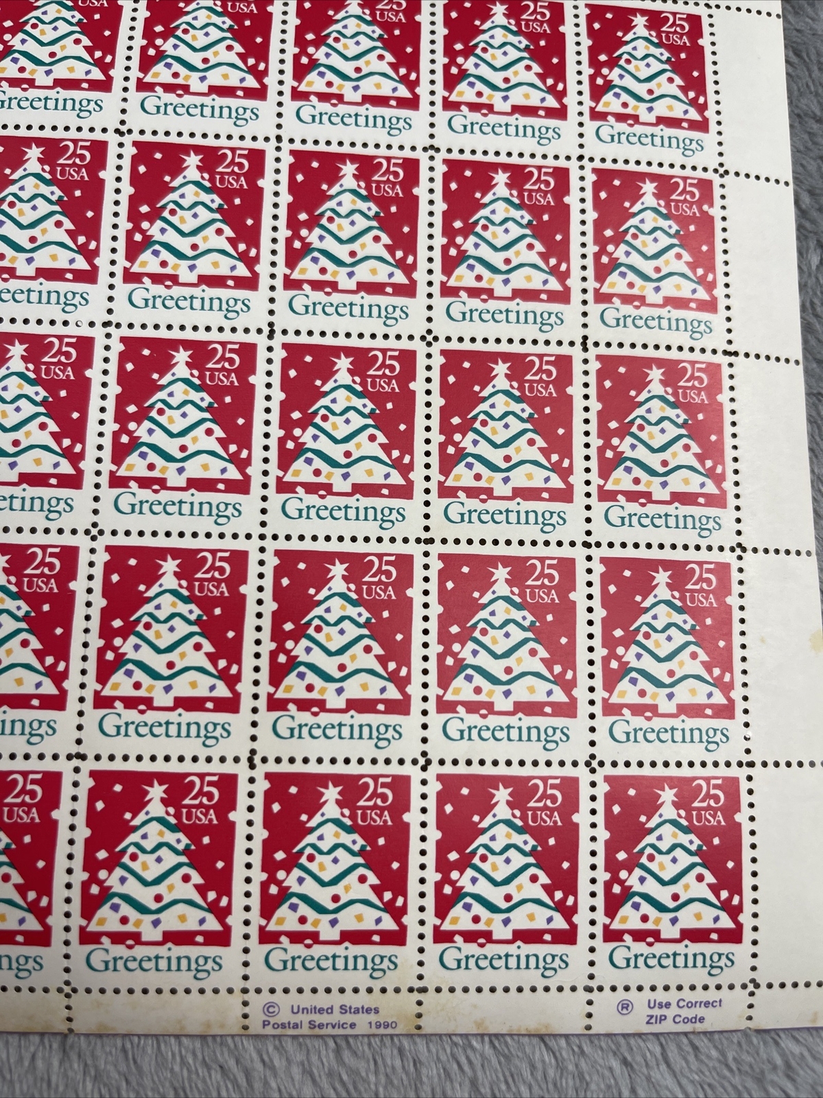 1990 US SCOTT 2515 PANE OF 50 GREETINGS Tree STAMPS 25 CENT FACE MNH