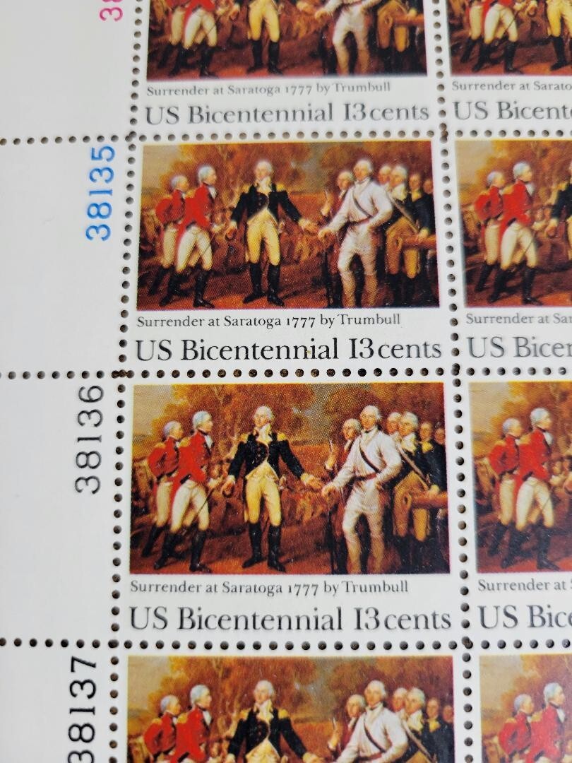 USPS US Bicentennial Surrender at Saratoga 1777 by Trumbull 13 Cent Stamps
