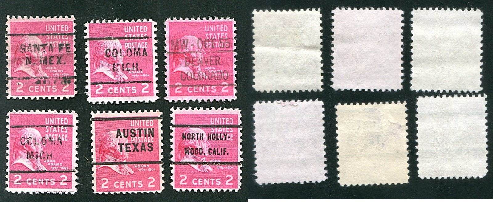 US Postage Stamp John Adams Rose Carmine 2 Cent Scott #806 Used Lot of 6