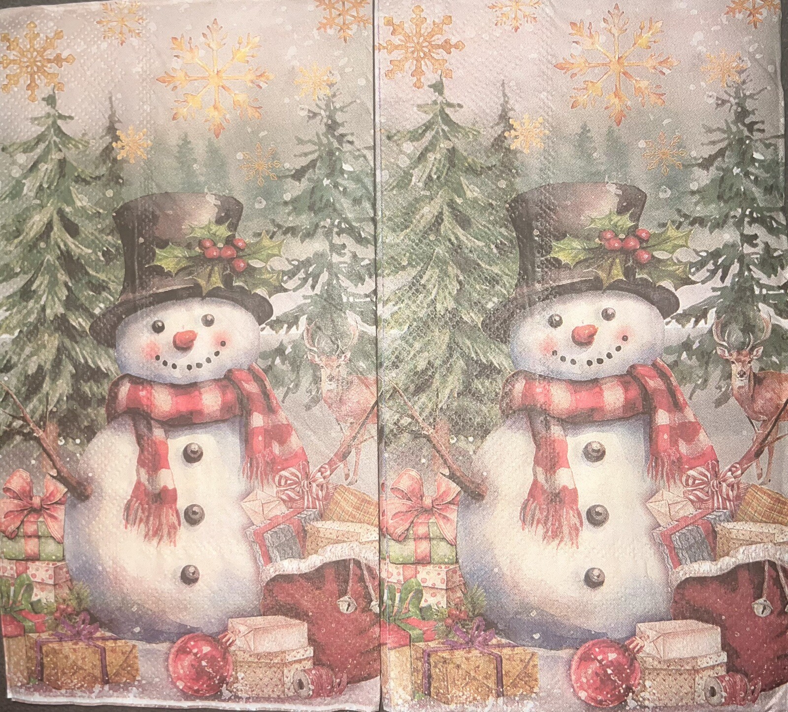 TWO Individual paper dinner Decoupage napkins Snowman Winter Reindeer Christmas