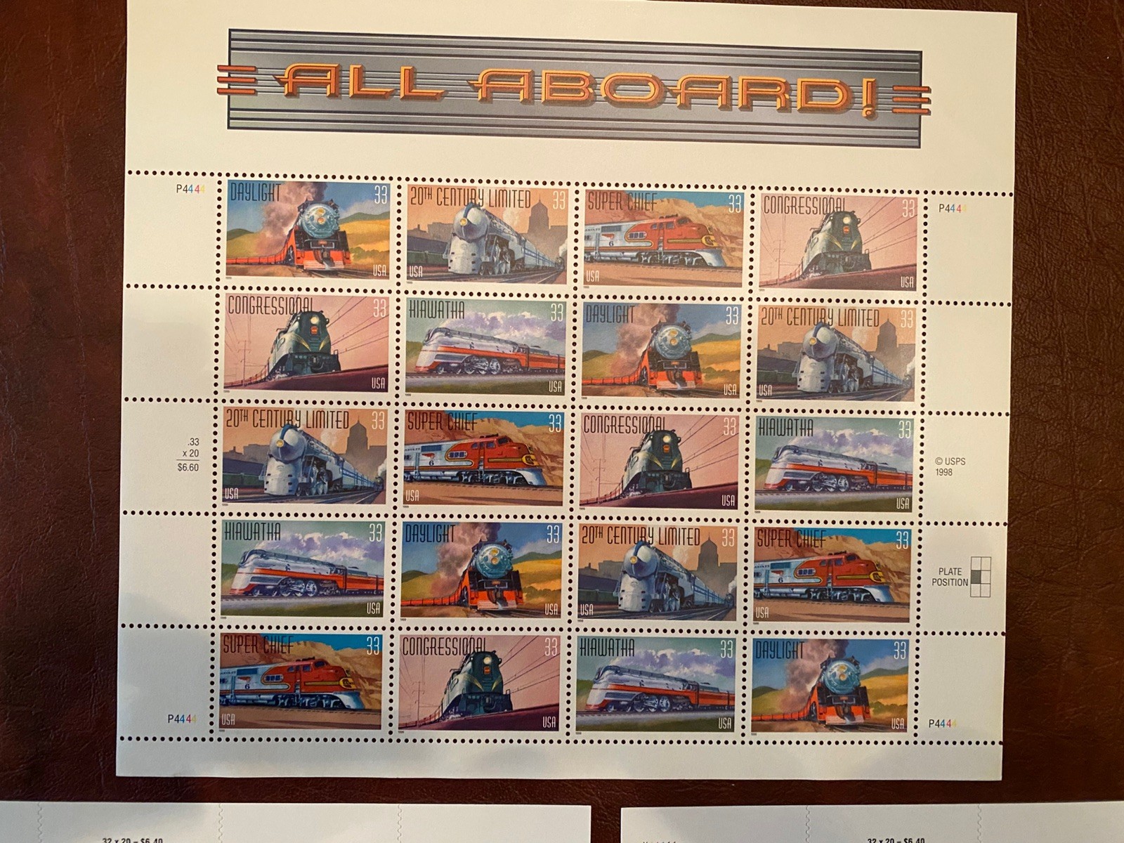 US Postage Stamp Lot – All Aboard Train Locomotive & Steamboat Ship Ferry Sheets
