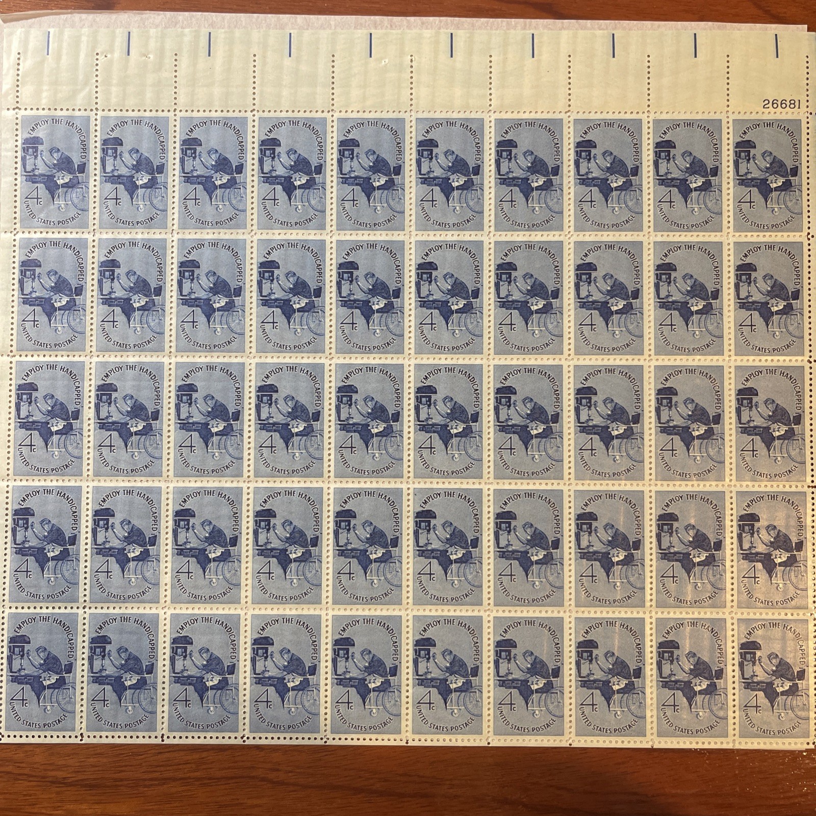 US SCOTT 1155 SHEET OF 50 EMPLOY THE HANDICAPPED STAMPS 4 CENT FACE MNH