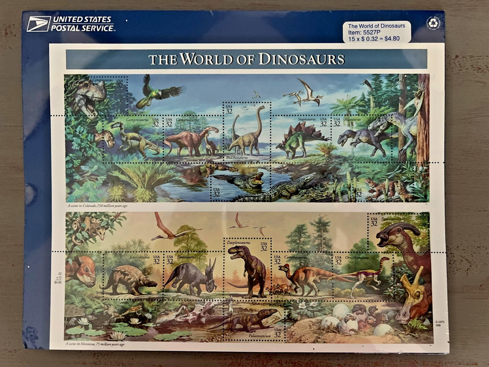 World of Dinosaurs 32¢ US USA Postage Stamps Original USPS 1996