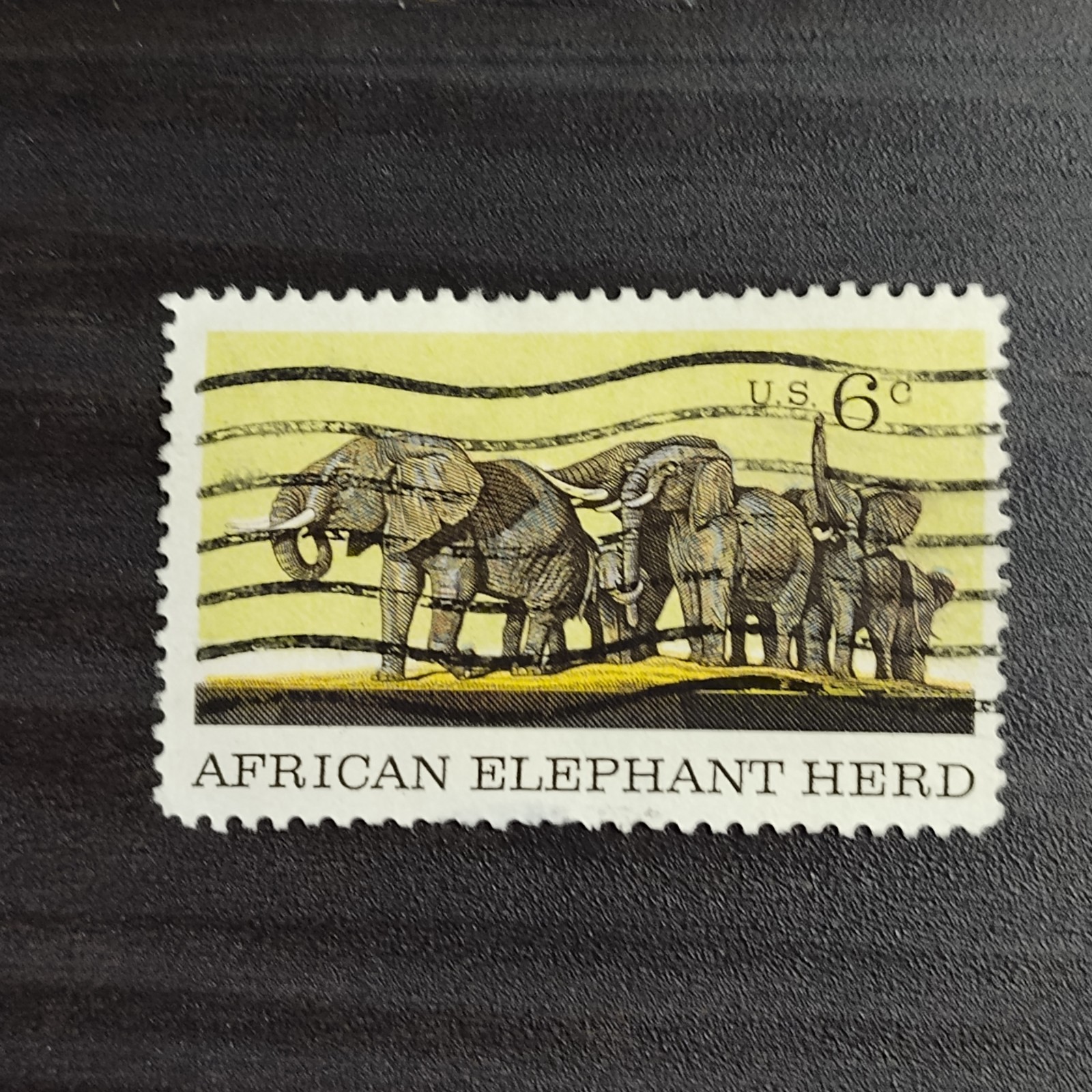 1970: 6 Cents, Natural History: African Elephant Herd, Scott #1388 – USA Stamp