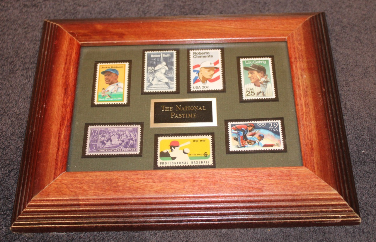 Framed The National Pastime Baseball Stamps set of 7 stamps