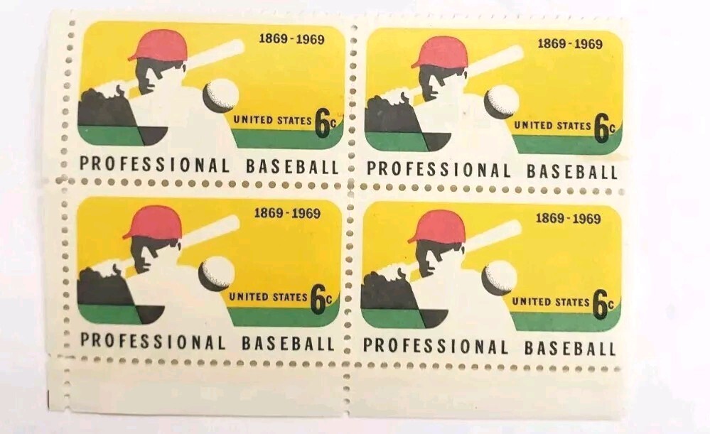 PROFESSIONAL BASEBALL 1869-1969-Block of 4 Collectible Unused 1969 Stamps