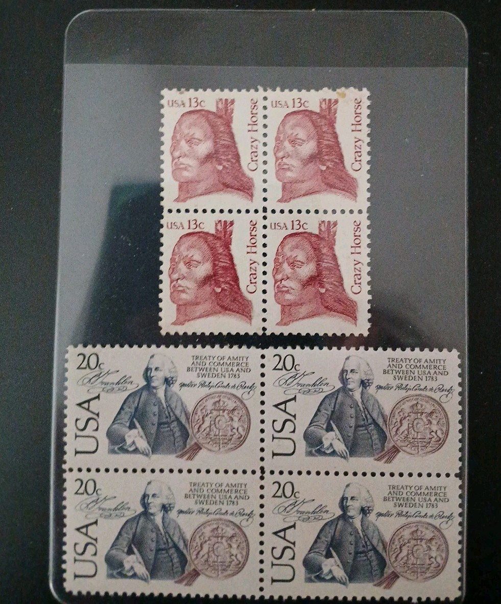 USPS Postage Stamps Lot Of 8 (4) 13 Cent Crazy Horse (4) 20 Cent Treaty Of Amity