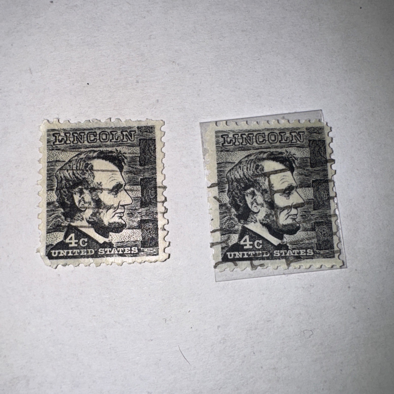 2 Vintage 1965 Black Abraham Lincoln Four Cent Stamp Used Cancelled RARE￼