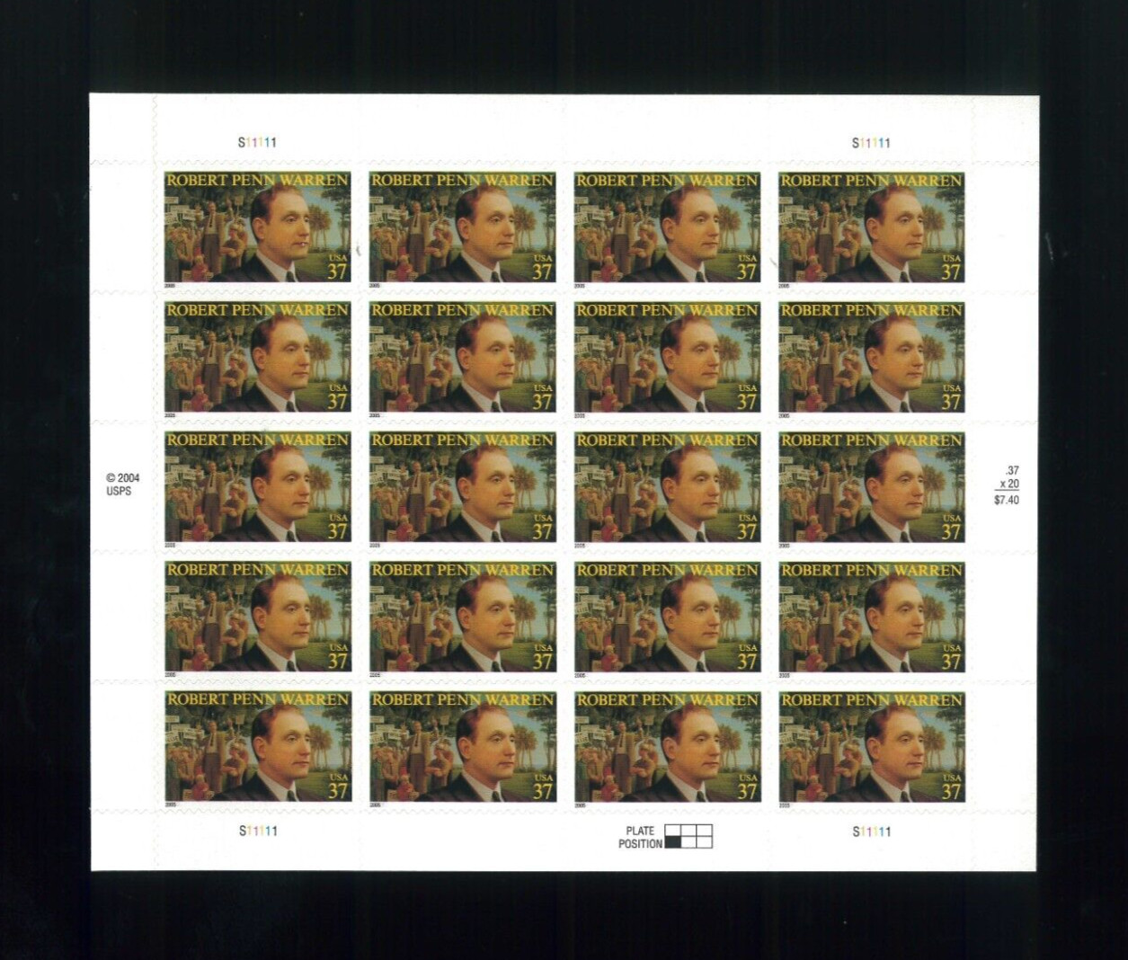 United States 37¢ Writer Robert Penn Warren Postage Stamp #3904 MNH Full Sheet