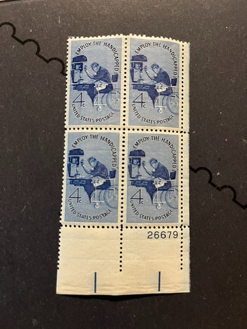 Scott #1155. Employ the Handicapped Issue, 4c plate block of 4. MNH.