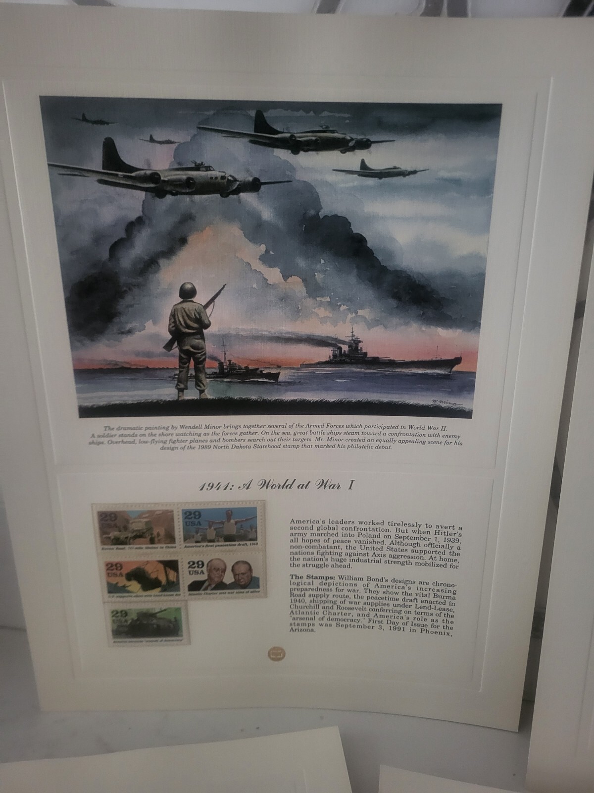 Donald Moss WWII Postage Stamp Art USPS SET OF 5 Farmable Gift (HTF Collectible)