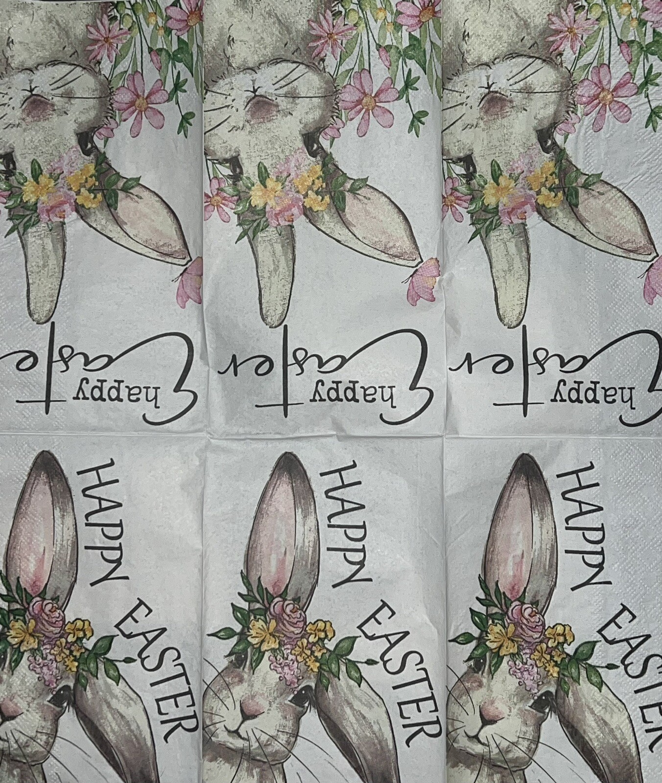 TWO Paper Dinner Decoupage Art Craft Napkins – EASTER Bunny/floral/pink Daisy