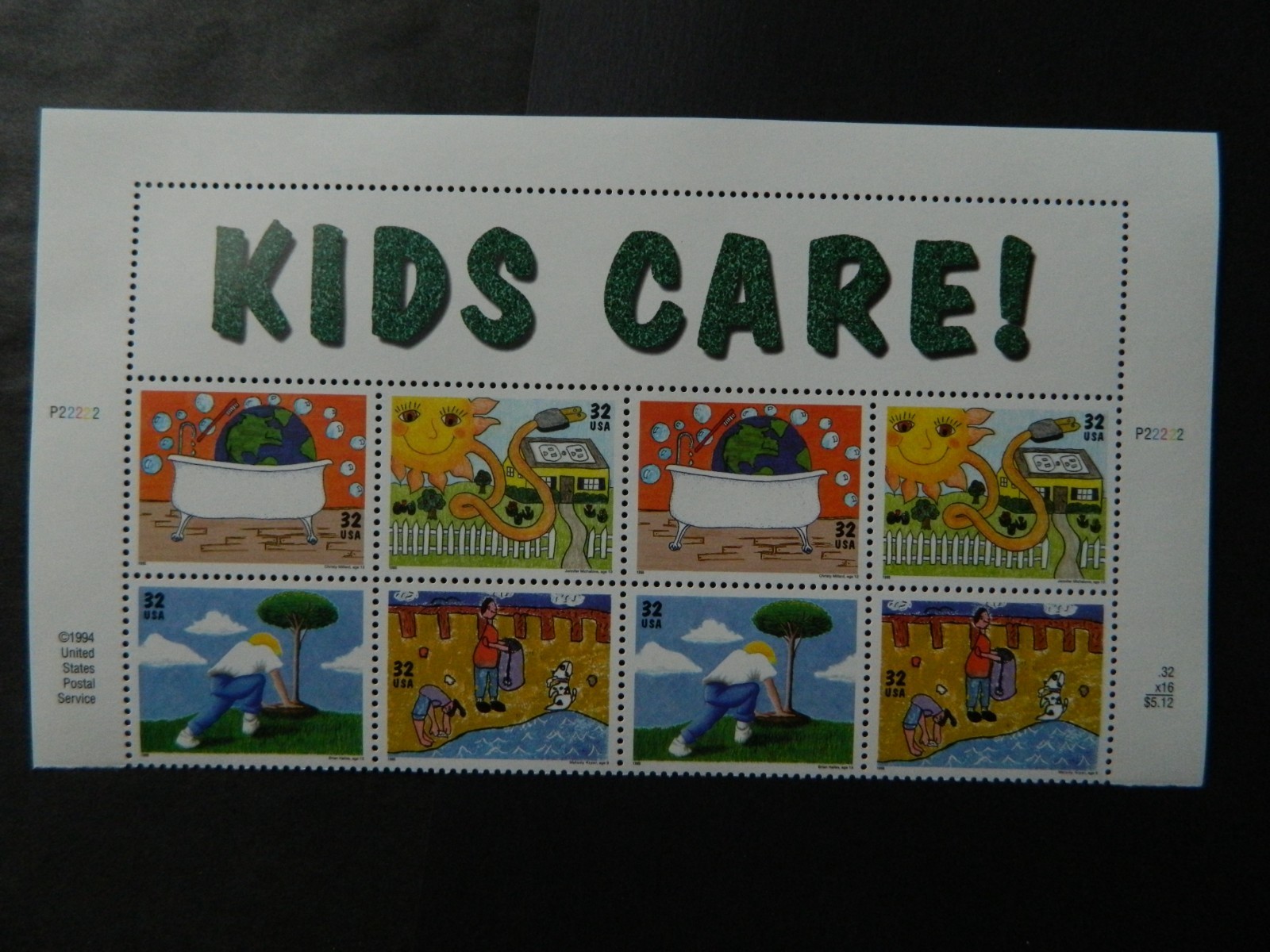 US SC# 2951-2954 – KIDS CARE -EARTH DAY – HEAD PLATE BLOCK OF 8 MNH