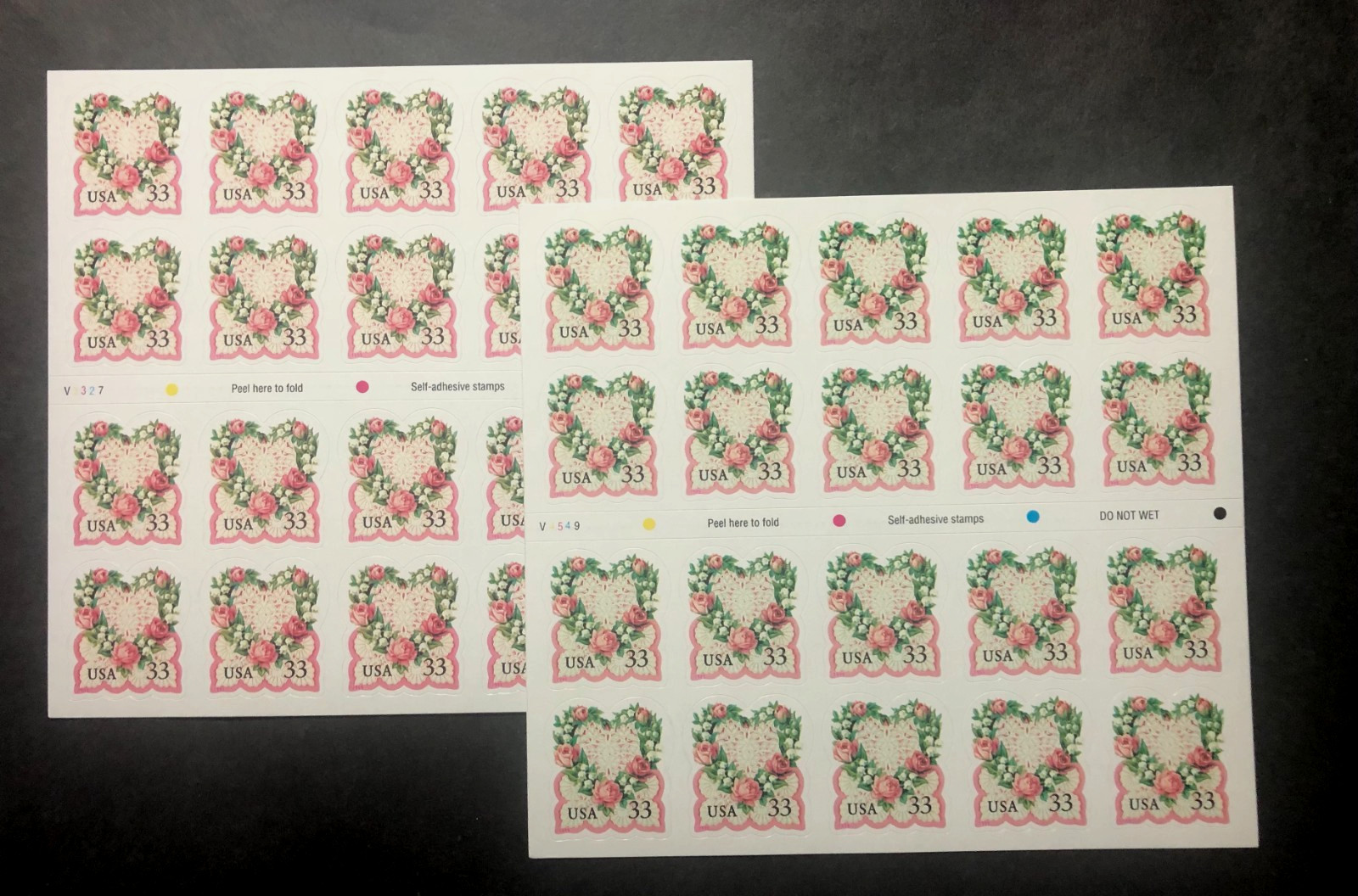 US SCOTT #3274a BOOKLET OF 20 FLORAL HEART LOVE STAMPS /TWO SHEETS/.33C FACE MNH
