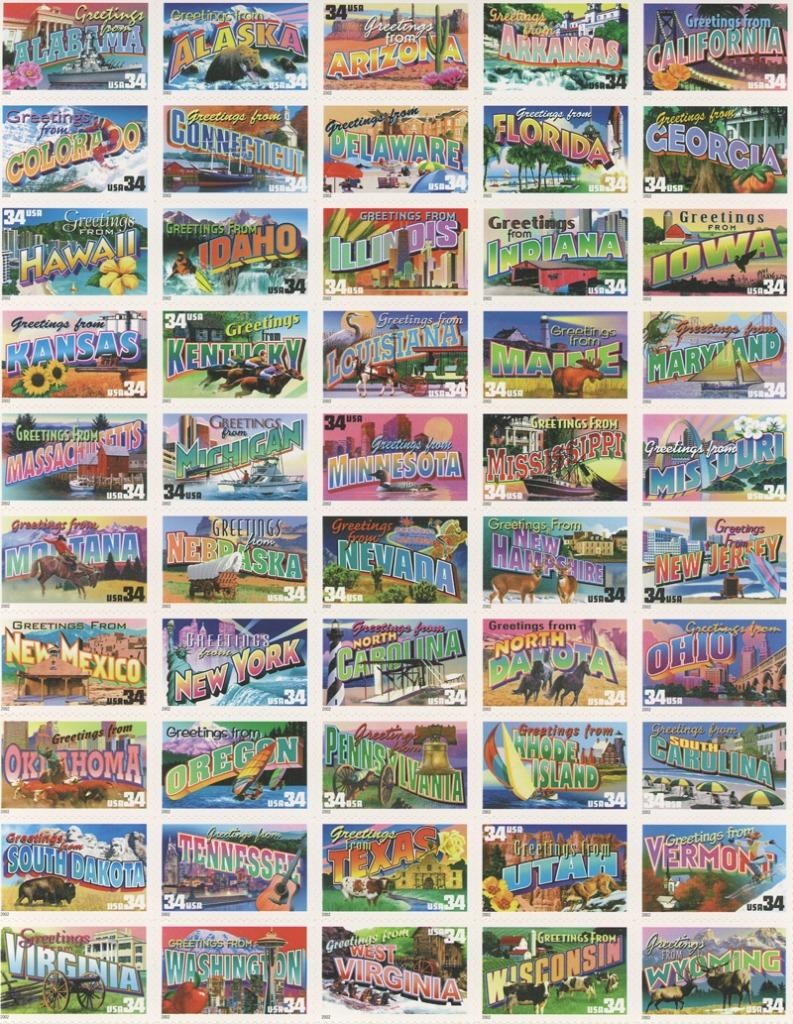 US SCOTT 3561 – 3610 (50 DIFFERENT) GREETINGS OF AMERICA 34 CENT FACE MNH