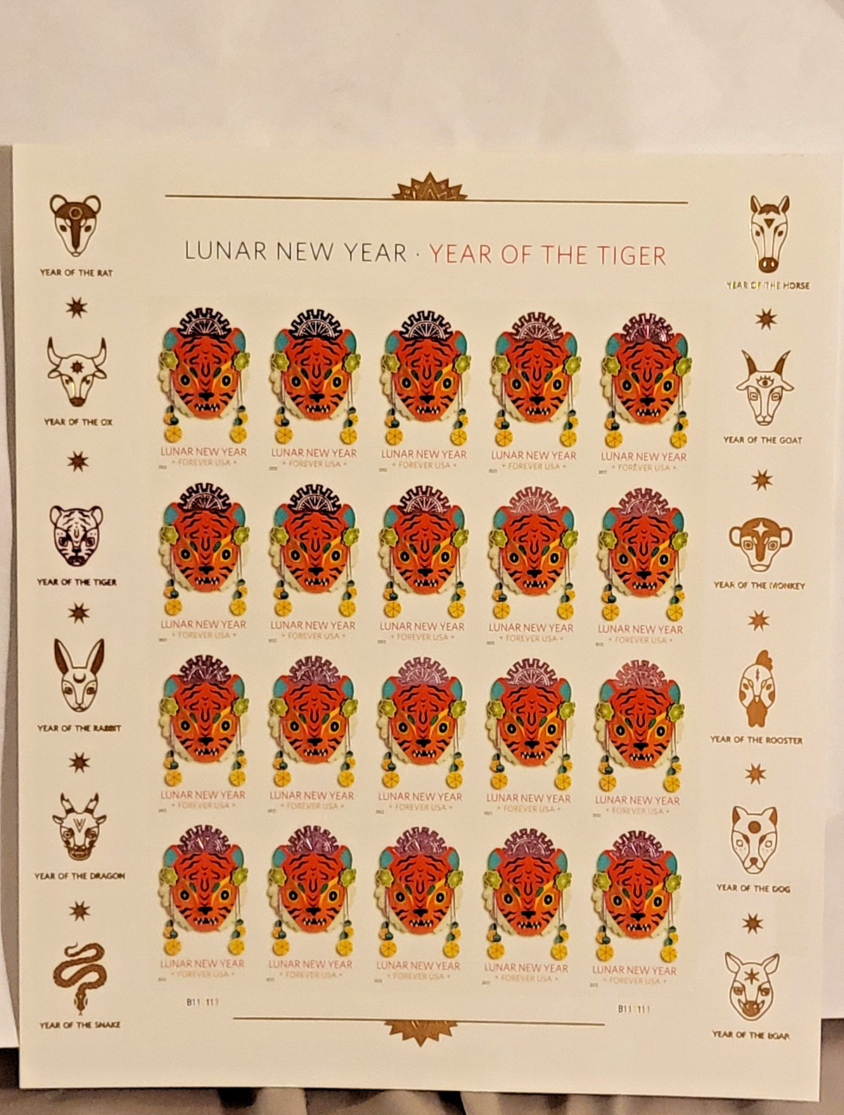 USPS Chinese Lunar New Year (Tiger Year) (Sheet of 20) FOREVER Stamps COLLECTIBL