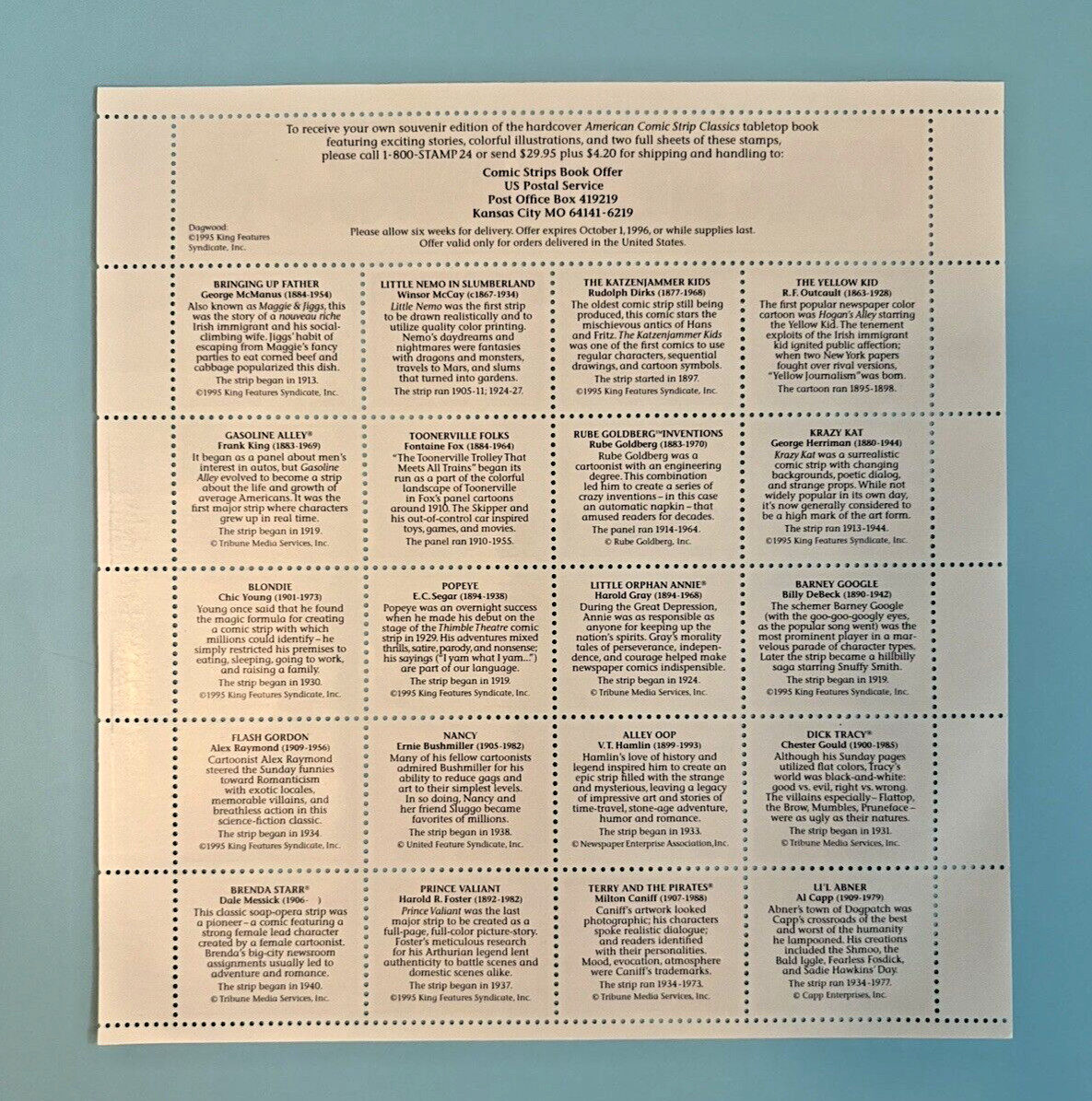 Four Sheets x 20 = 80 of COMIC STRIP CLASSICS 32¢ US Postage Stamps. USA Sc 3000