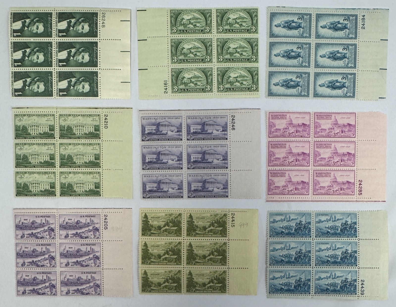 Vintage stamps US Plate Blocks 1950 to 1951 MNH Commemorative Stamps Scott 986